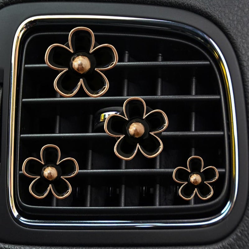 SPANICE Daisy Air Vent Clips, 4 Pcs Cute Flower Car Air Conditioning Outlet Clip Car Air Freshener Clip Charm Car Inter Decor Accessories for Women (Black) - Image 1